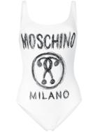 Moschino Logo Scoop Back Swimsuit - White