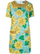 Andrew Gn Flower Embroidered Mini Dress - Blue
