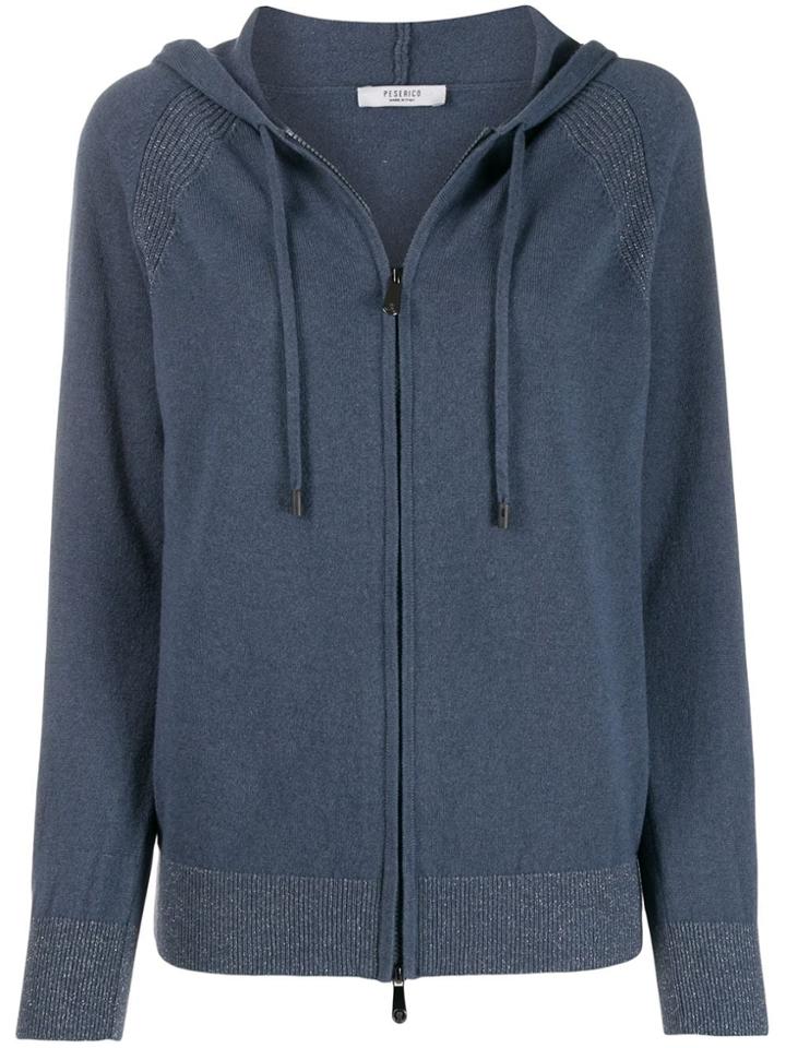 Peserico Zip-up Knit Hoodie - Blue