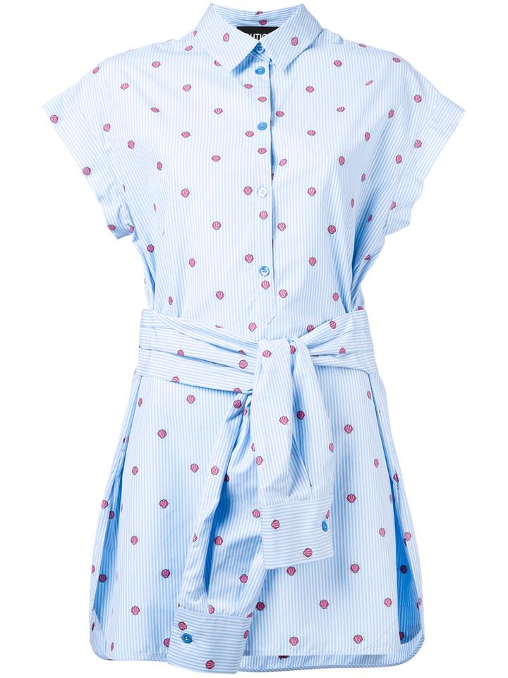 Boutique Moschino Polka-dot Pinstripe Shirt Dress, Women's, Size: 46, Blue, Cotton