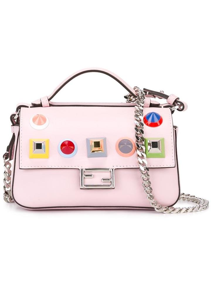 Fendi Double Micro Baguette Shoulder Bag, Women's, Pink/purple, Calf Leather