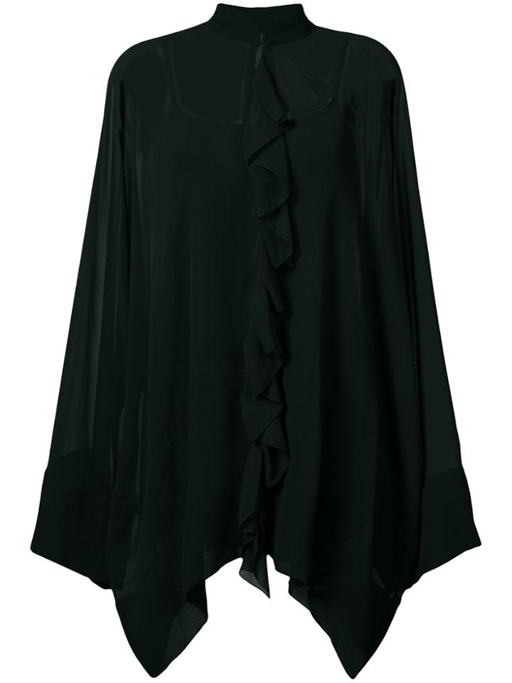 Vera Wang Ruffled Detail Sheer Blouse - Black