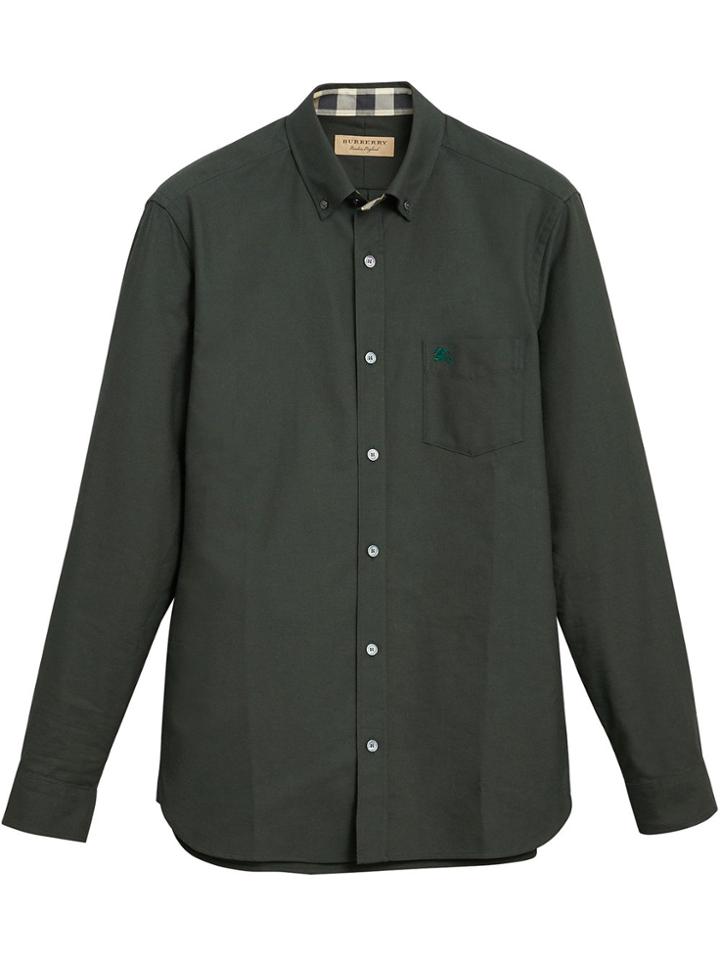 Burberry Check Detail Oxford Shirt - Green