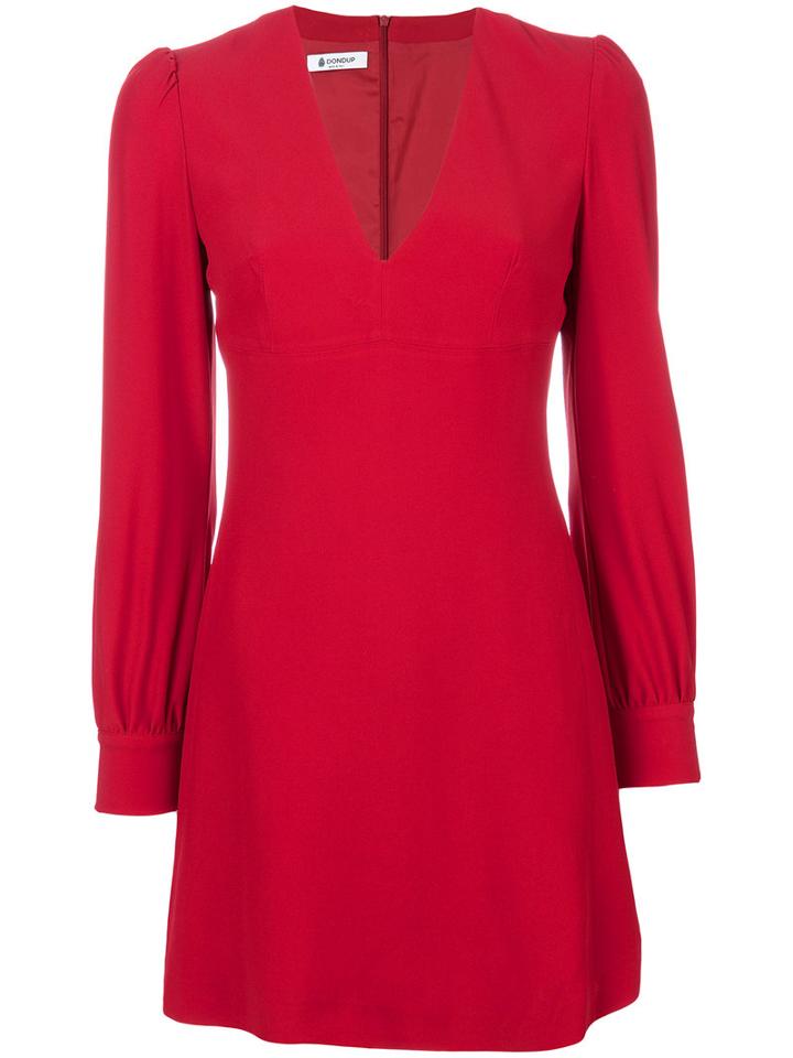 Dondup - V-neck Structured Shouldered Dress - Women - Spandex/elastane/acetate/cupro/viscose - 46, Red, Spandex/elastane/acetate/cupro/viscose