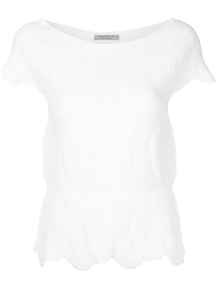 D.exterior Floral Embossed Blouse - White