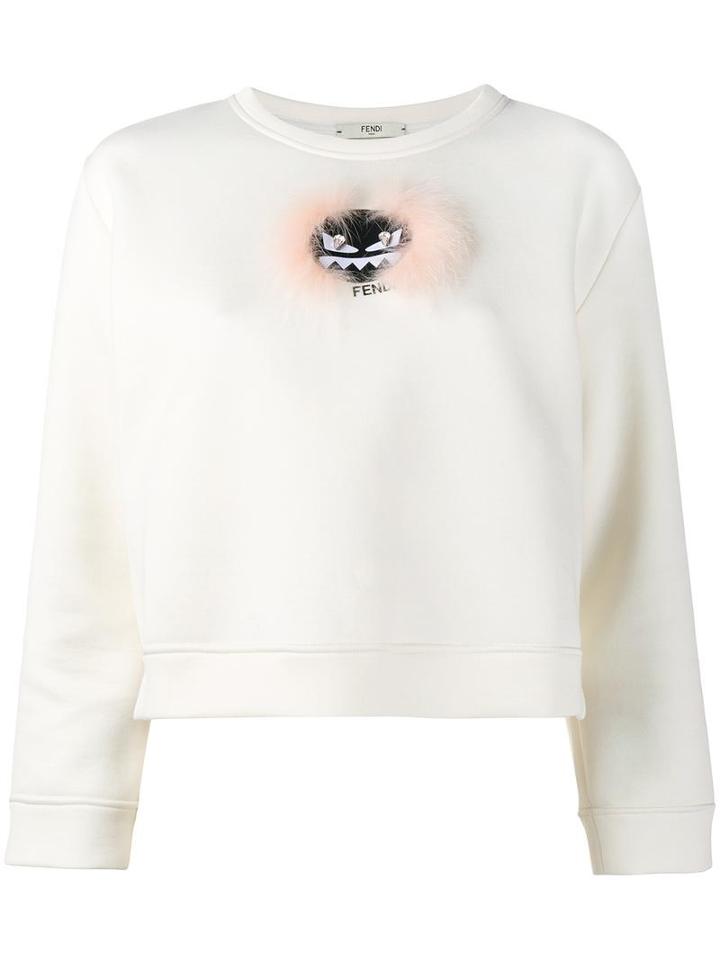 Fendi 'wonders' Sweatshirt, Women's, Size: 40, White, Cotton/fox Fur/polyamide