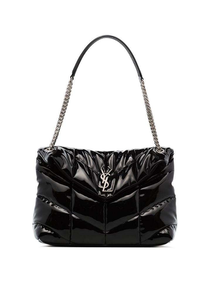 Saint Laurent Loulou Puffer Patent Shoulder Bag - Black