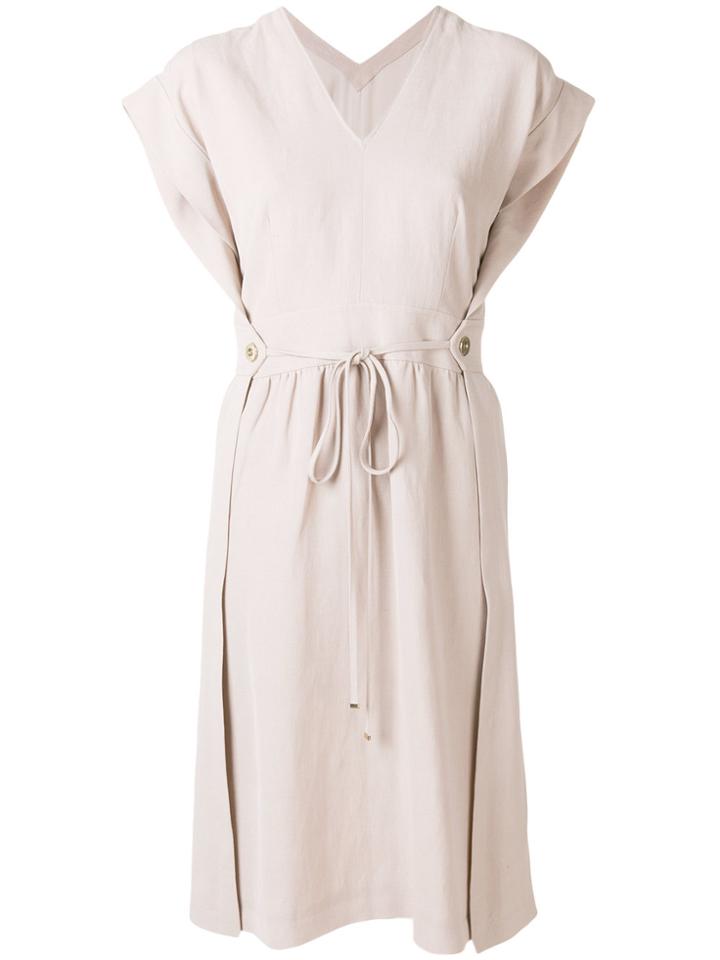 Salvatore Ferragamo V-neck Midi Dress - Nude & Neutrals
