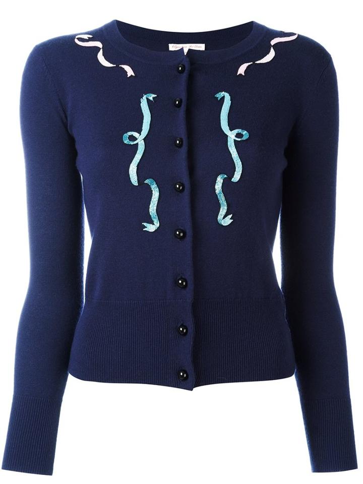 Olympia Le-tan Embellished Front Jumper, Women's, Size: Medium, Blue, Silk/cashmere/glass