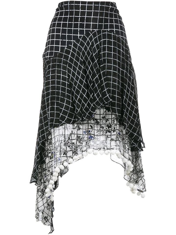 Preen By Thornton Bregazzi Grid Print Asymmetric Skirt, Women's, Size: Medium, Black, Viscose