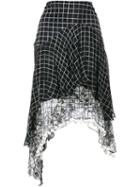 Preen By Thornton Bregazzi Grid Print Asymmetric Skirt, Women's, Size: Medium, Black, Viscose