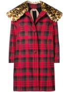 No21 Faux Fur-collar Checked Coat - Red