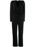 Patrizia Pepe Long-sleeved Wrap-style Jumpsuit - Black