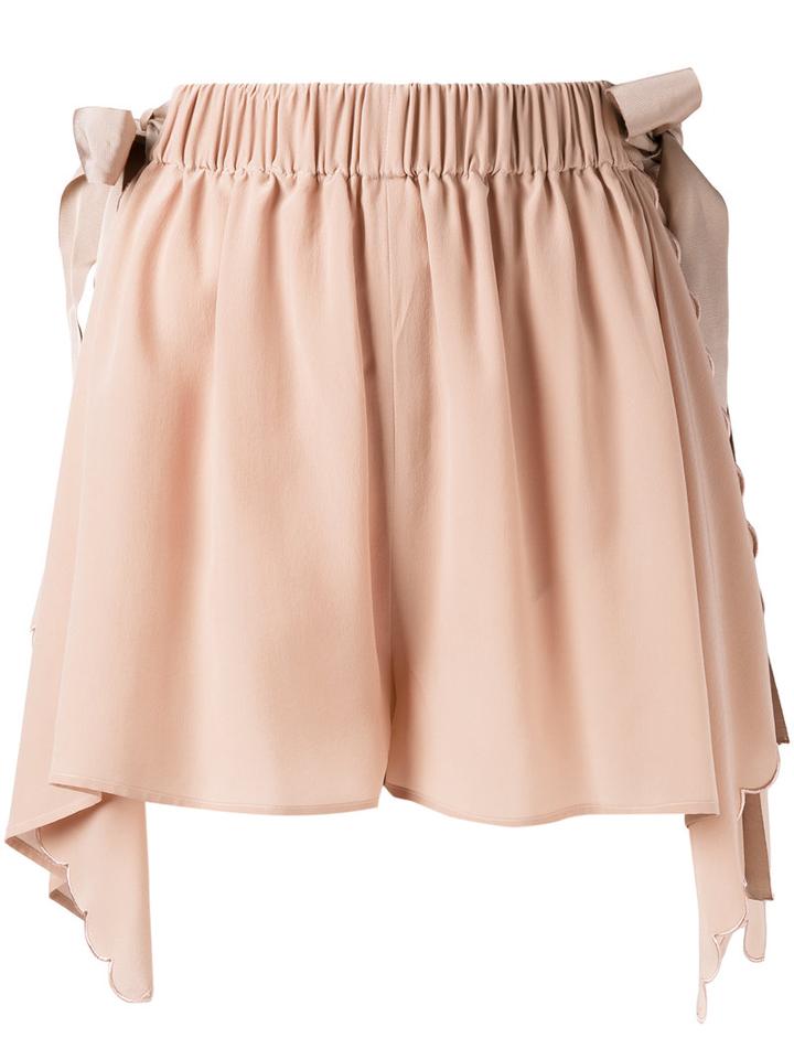 Fendi Handkerchief Hem Scallopped Shorts, Women's, Size: 38, Nude/neutrals, Silk/viscose