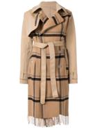 Unravel Project Check Scarf Trench Coat - Brown