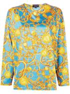 Gucci Pre-owned Chain Pattern Longsleeved Blouse - Blue