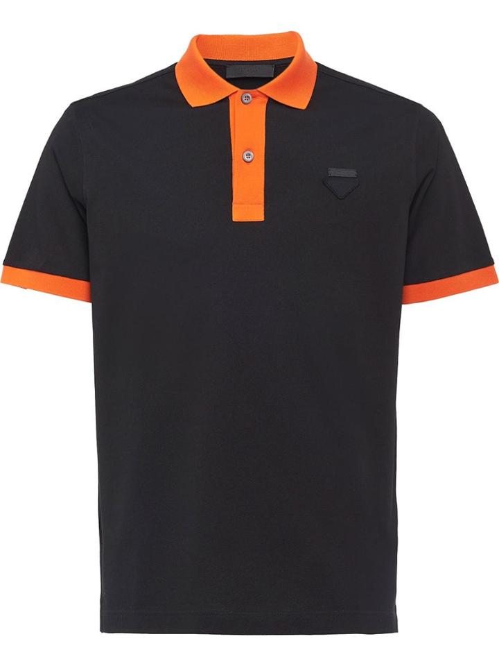 Prada Two-tone Piqué Polo Shirt - Black