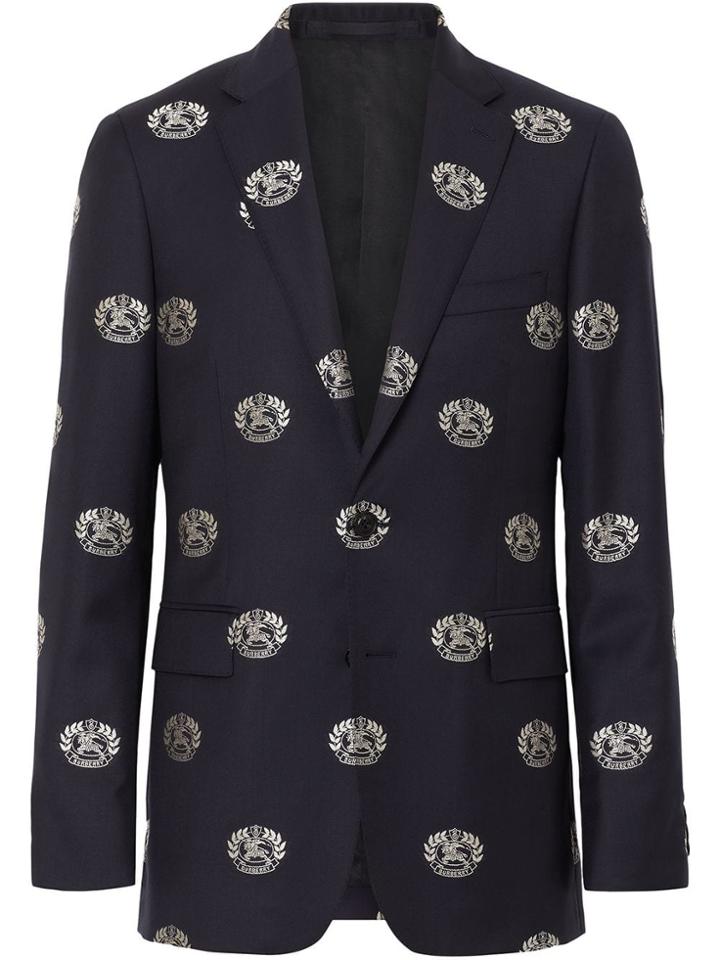 Burberry Slim Fit Fil Coupé Crest Wool Tailored Jacket - Blue