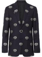 Burberry Slim Fit Fil Coupé Crest Wool Tailored Jacket - Blue