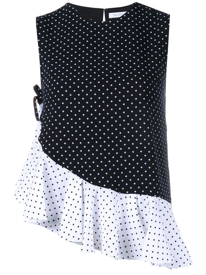 J.w. Anderson Asymmetrical Polka Dot Ruffle Top
