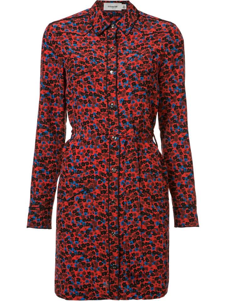 Coach Floral Print Shirt Dress - Red