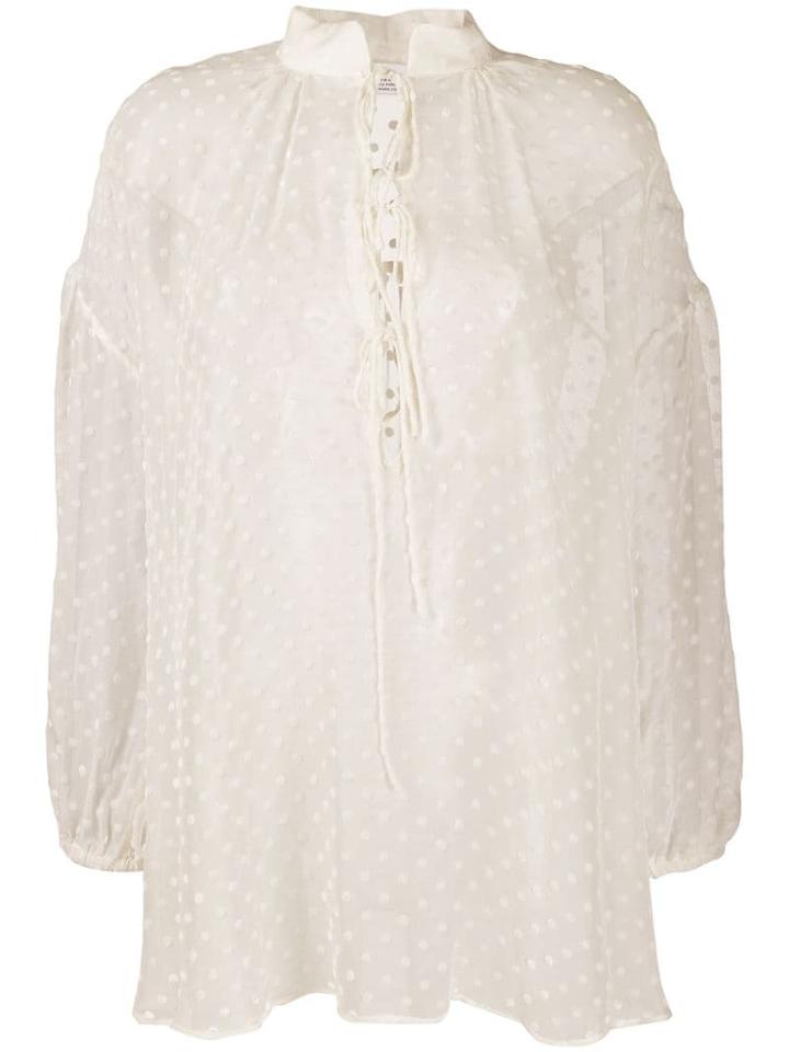 Iro Band Collar Lace-up Blouse - White