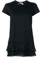 No21 Sequin Ruffle Short Sleeve Top, Women's, Size: 38, Black, Cotton