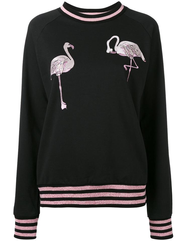 Giamba - Flamingo Embroidery Sweatshirt - Women - Cotton/polyester - 42, Black, Cotton/polyester