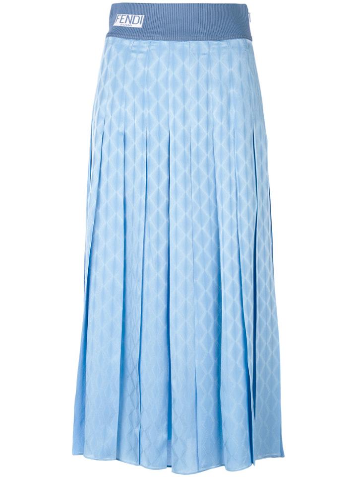 Fendi Geometric Print Pleated Skirt - Blue