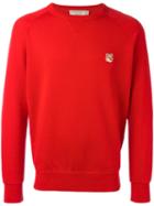 Maison Kitsuné Embroidered Fox Sweatshirt, Men's, Size: Large, Red, Cotton
