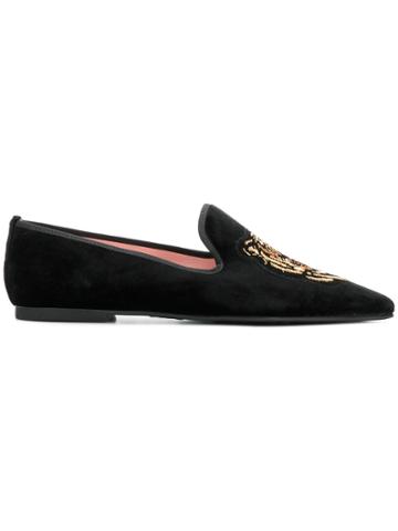 Pretty Ballerinas Embroidered Pointed Loafers - Black