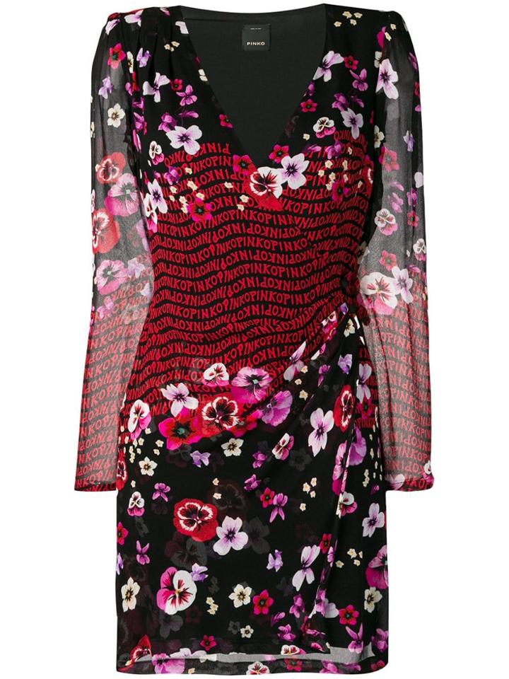 Pinko Floral Long-sleeve Fitted Dress - Black