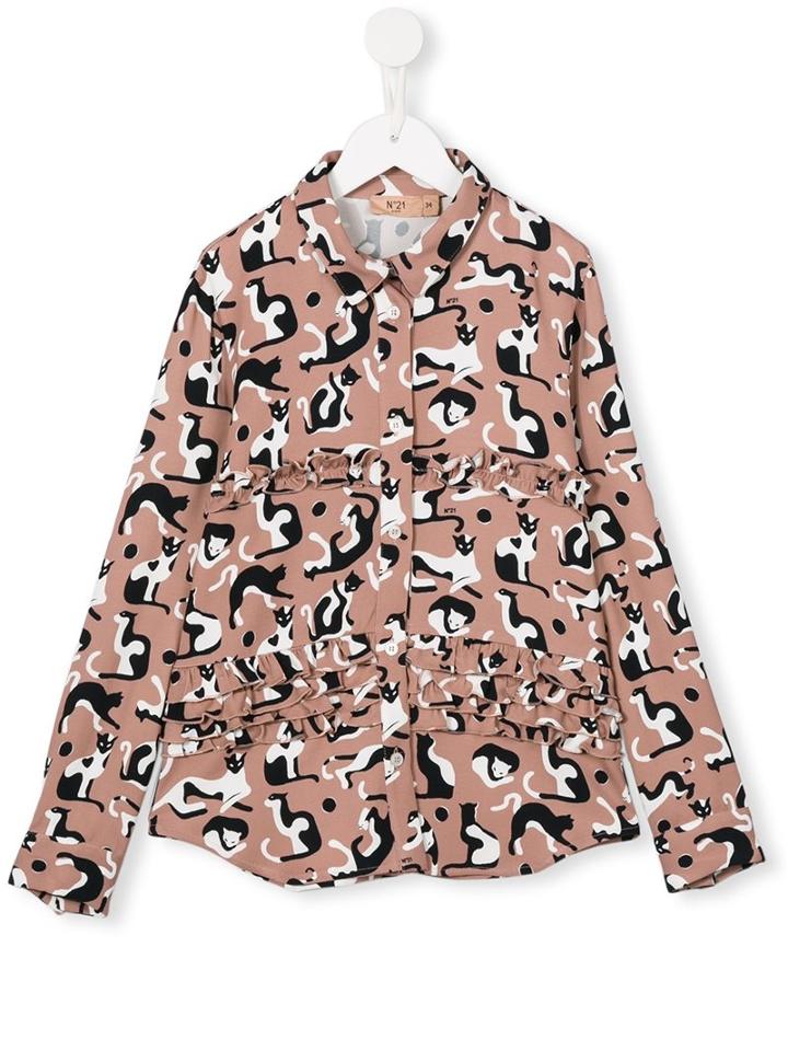 No21 Kids Cat Print Shirt, Girl's, Size: 11 Yrs, Pink/purple