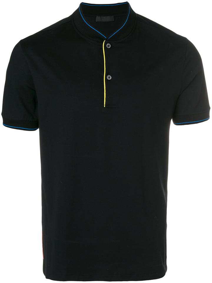 Prada Collarless Polo Shirt - Black