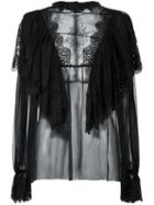 Dolce & Gabbana Ruffled Lace Blouse, Women's, Size: 38, Black, Silk/nylon/cotton/viscose