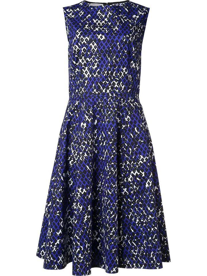 Oscar De La Renta Sleeveless Flared Dress, Women's, Size: 6, Blue, Cotton/spandex/elastane