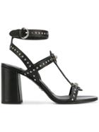 Prada Block-heel Studded Sandals - Black