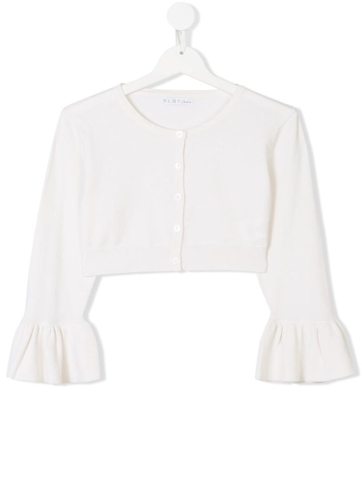 Elsy Teen Ruffle Detail Cardigan - White