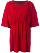 Mm6 Maison Margiela Knit Trim Wide T-shirt Dress, Women's, Size: 44, Red, Polyester/viscose