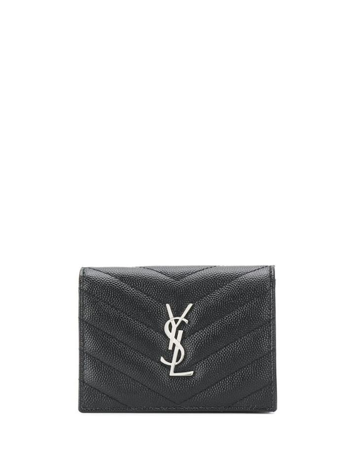 Saint Laurent Monogram Logo Plaque Purse - Black