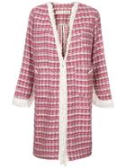 Shirtaporter Plaid Fringed Coat - Pink & Purple
