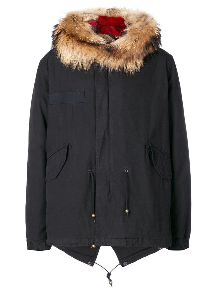 Mr & Mrs Italy - Linen Hooded Coat - Men - Cotton/lamb Skin/rabbit Fur/racoon Fur - S, Black, Cotton/lamb Skin/rabbit Fur/racoon Fur