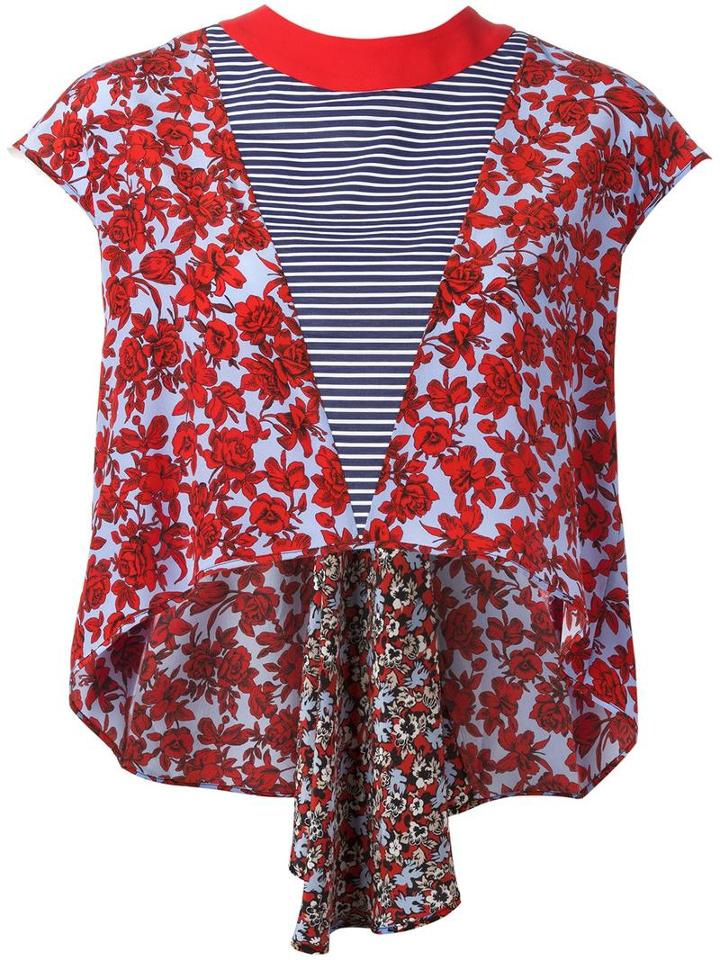 Msgm Asymmetric Floral Top, Women's, Size: 42, Red, Silk
