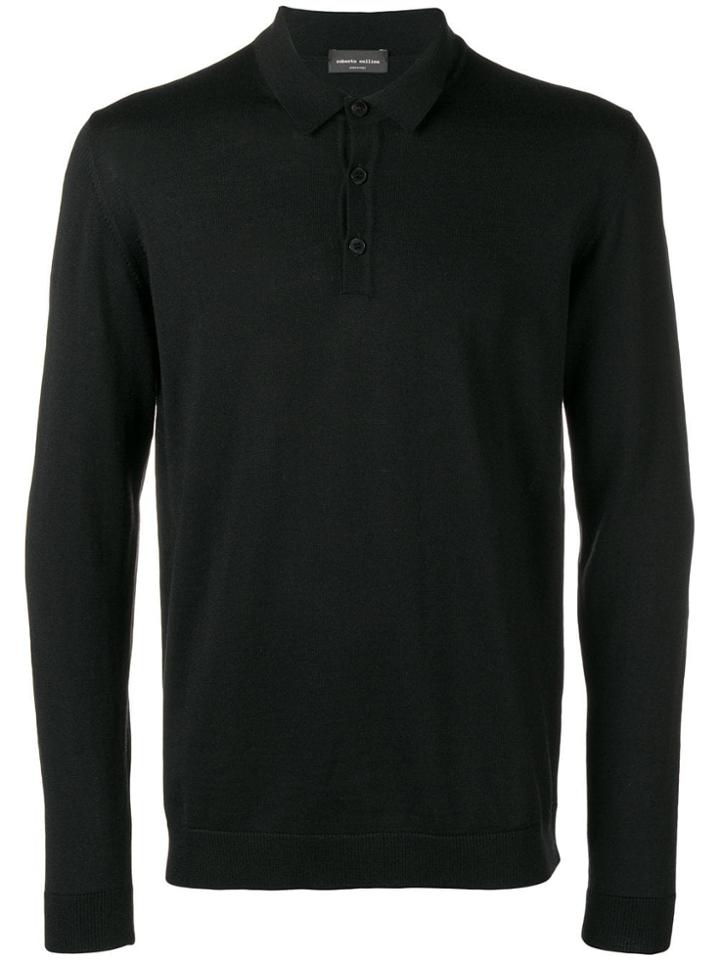 Roberto Collina Long-sleeved Polo Shirt - Black