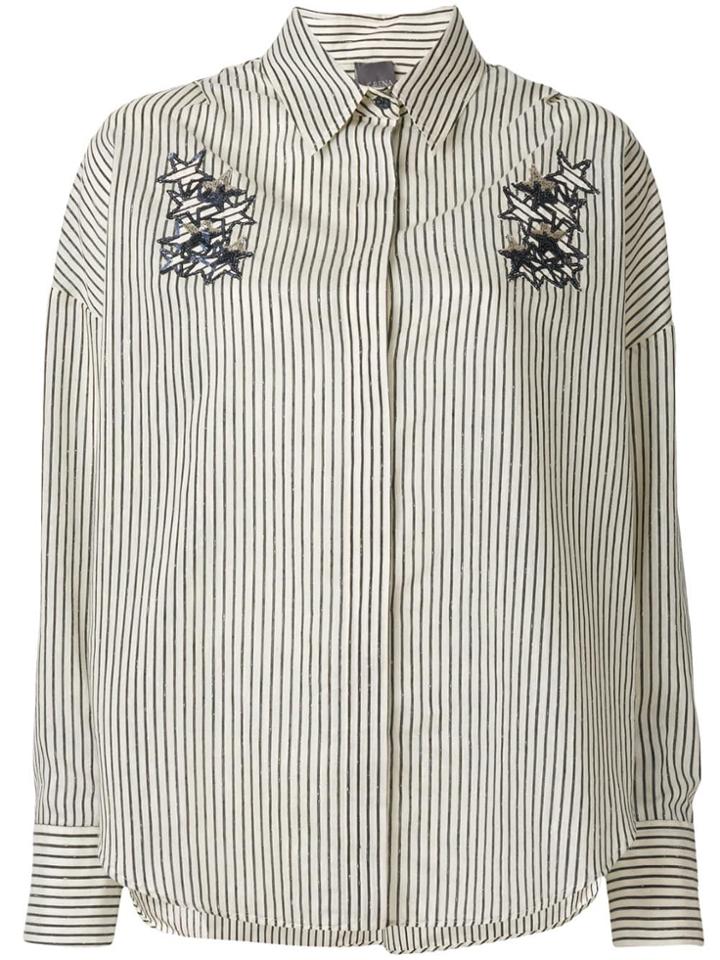 Lorena Antoniazzi Striped Shirt With Sequin Star Appliqués - Neutrals