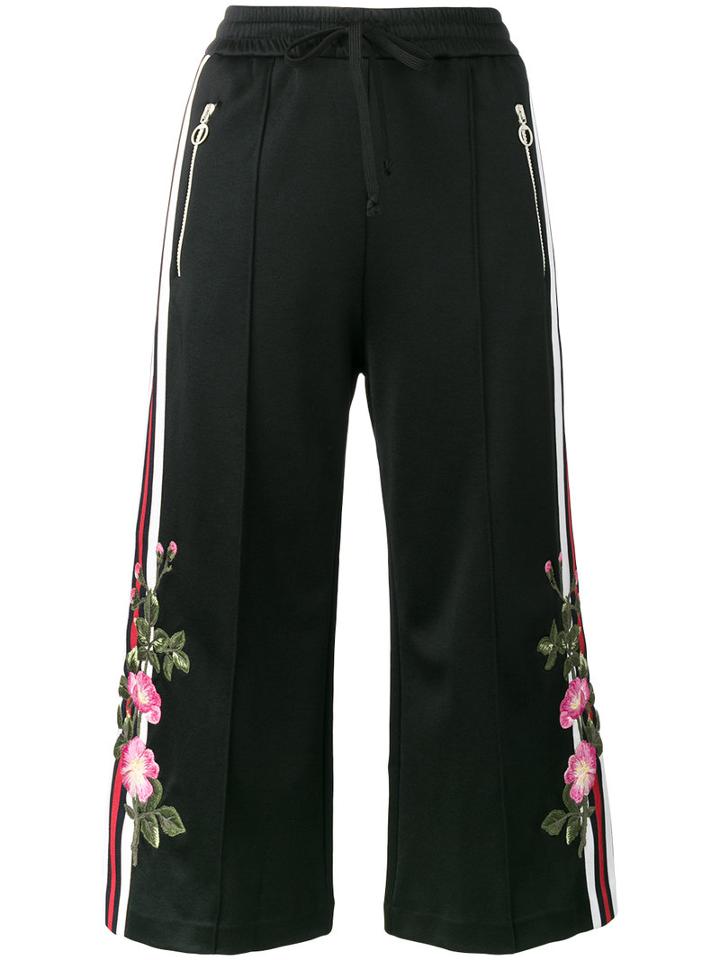 Gucci - Embroidered Cropped Track Pants - Women - Cotton/polyester - S, Black, Cotton/polyester