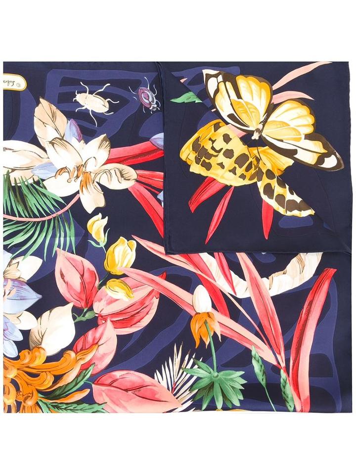 Salvatore Ferragamo Floral Assemblage Scarf, Women's, Blue, Silk
