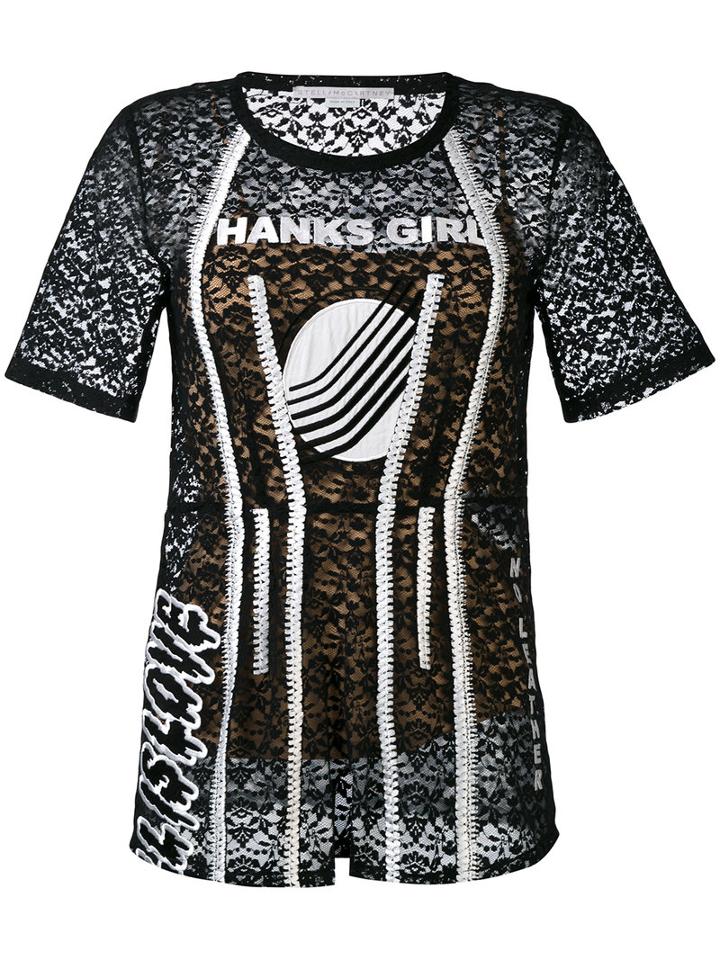 Stella Mccartney - Embroidered Lace T-shirt - Women - Cotton/polyamide/polyester/spandex/elastane - 44, Women's, Black, Cotton/polyamide/polyester/spandex/elastane