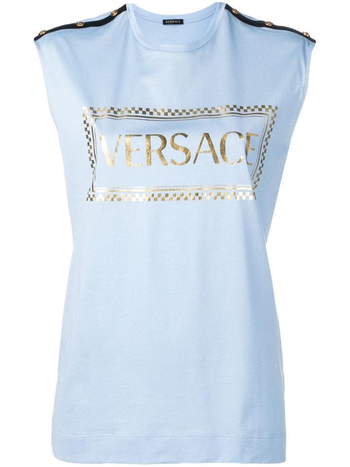 Versace Logo Print Tank Top - Blue