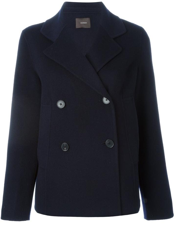 Odeeh Double-breasted Coat, Women's, Size: 38, Blue, Polyester/cashmere/wool